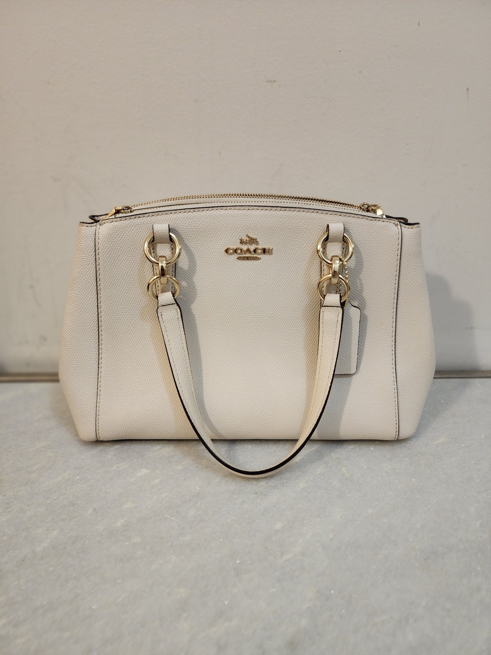 COACH Pebbled Leather Satchel Handbag in Light Beige